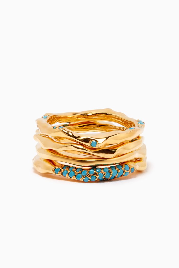 

Feminine Waves Turquoise Pavé Ring Set in 18kt Gold Plating, Blue