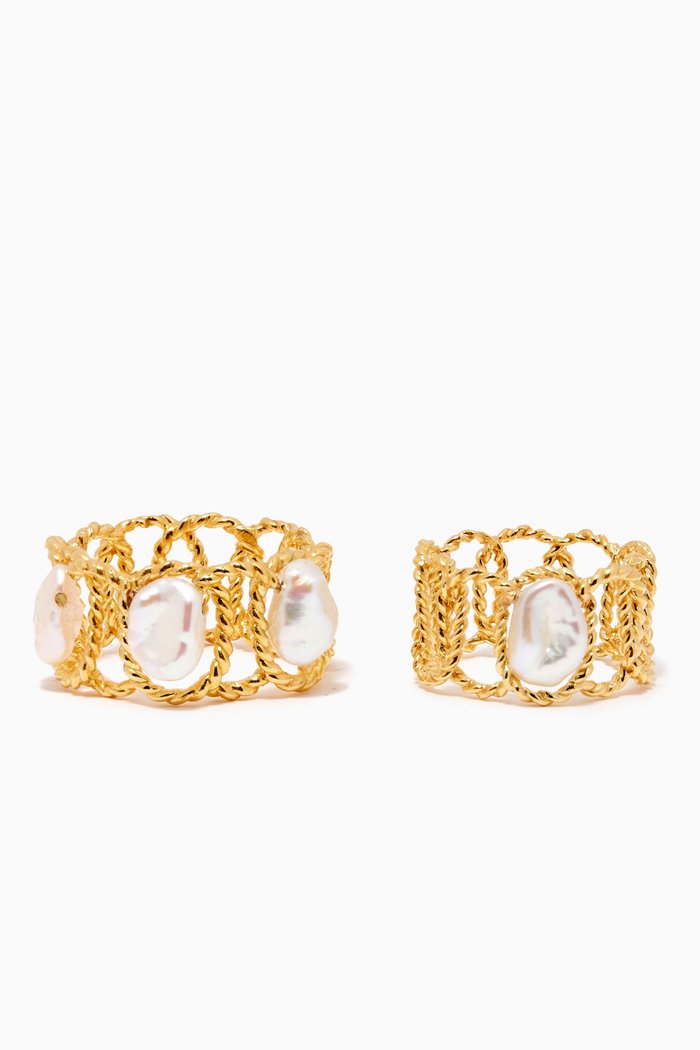Twisted Wire Pearl Ring Set in 18kt Gold Plating