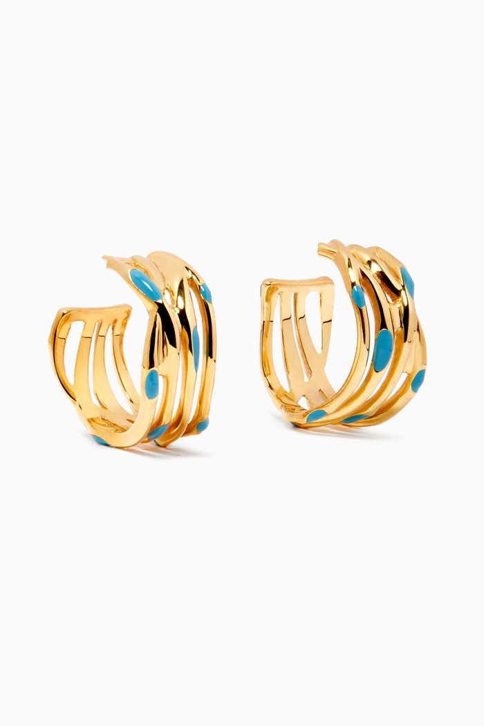 

Interlaced Waves Hoops in 18kt Gold-plated Brass, Blue