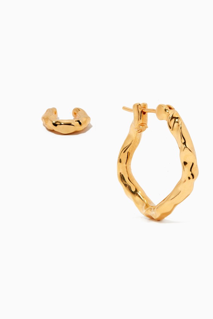 Waves Hoop Single Earring & Cuff in 18kt Gold Plated Brass
