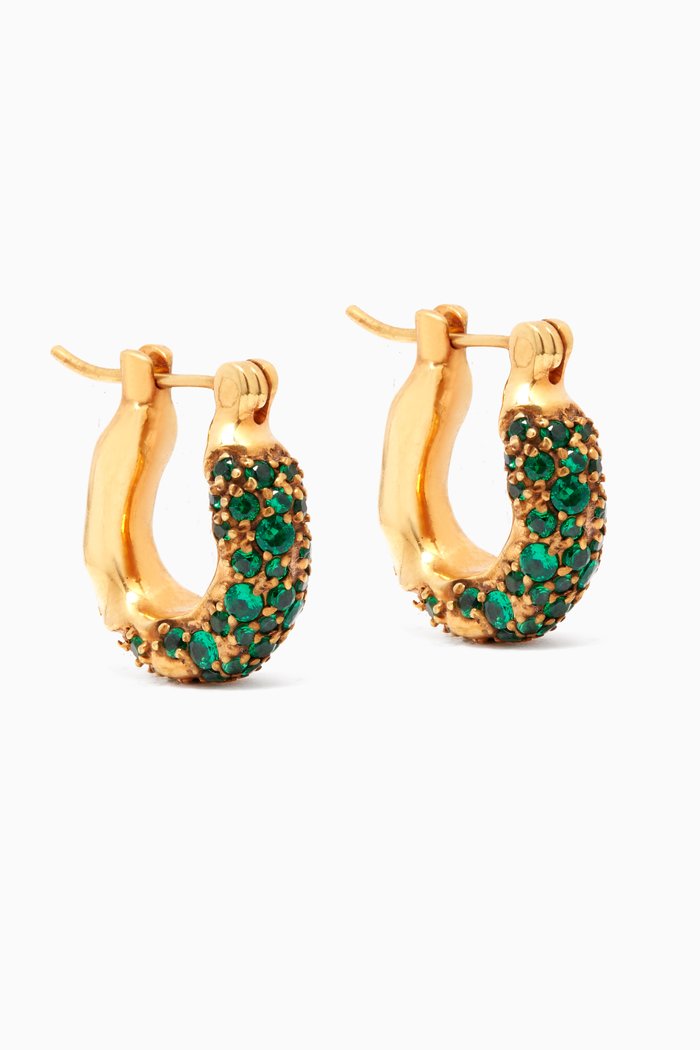 

Feminine Waves Mini Hoops with Crystals in 18kt Gold-plated Brass, Green