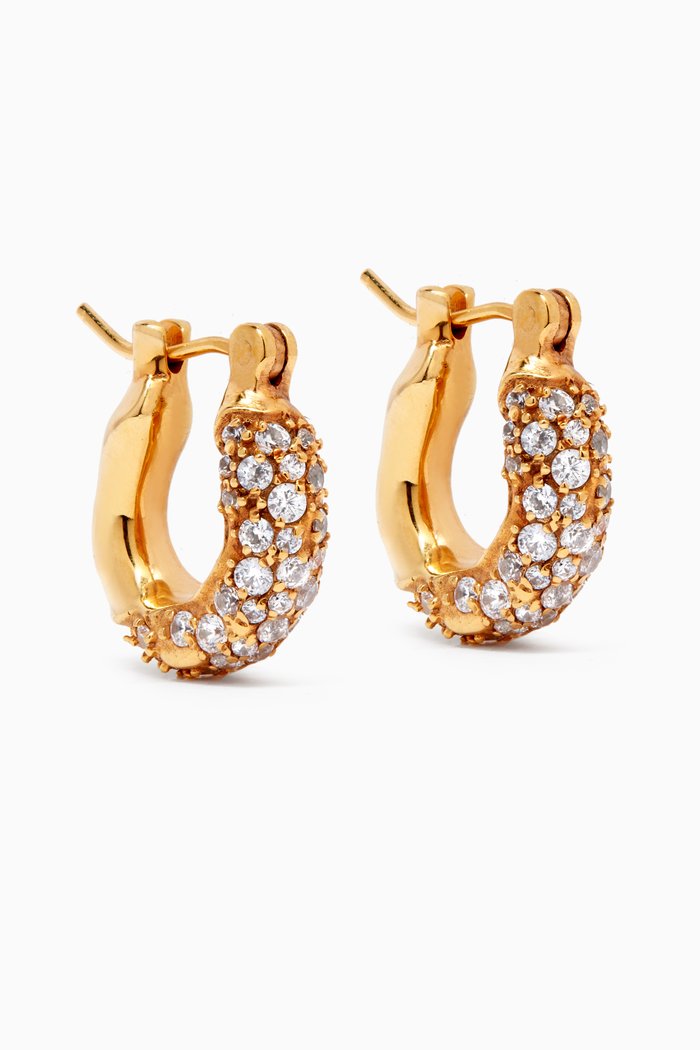 

Feminine Waves Mini Hoops with Crystals in 18kt Gold-plated Brass