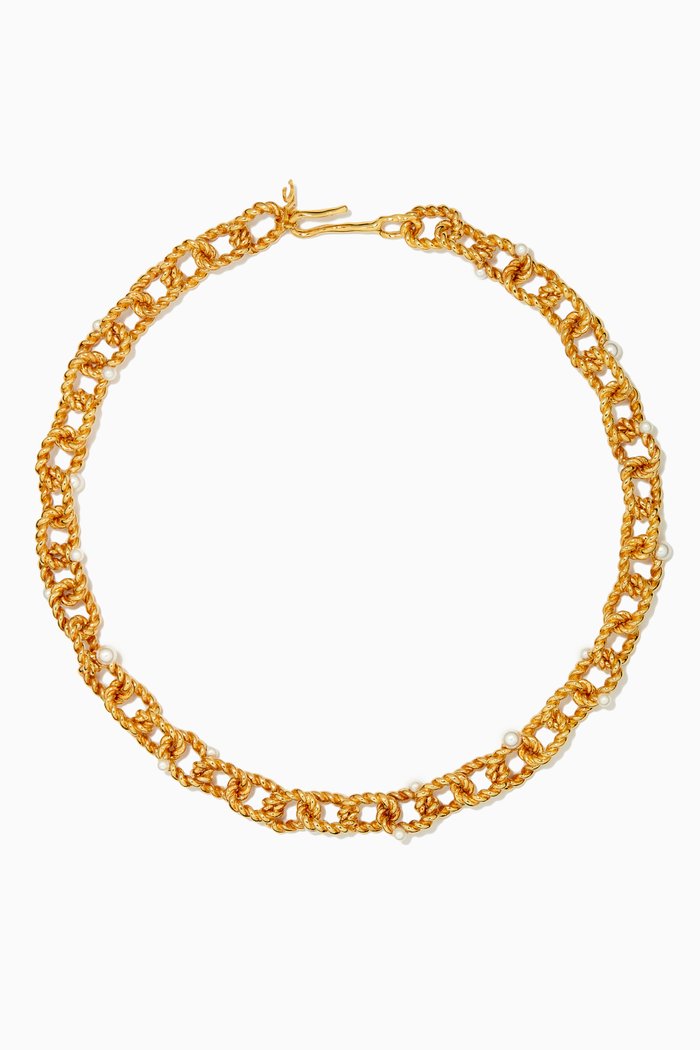 

Twisted Wire Pearl Chain Necklace in 18kt Gold-plated Brass