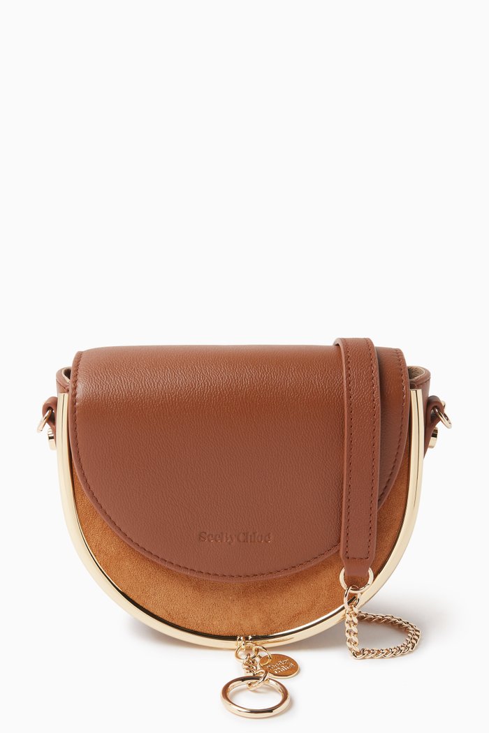 

Small Mara Evening Bag in Grained Leather & Suede, Brown