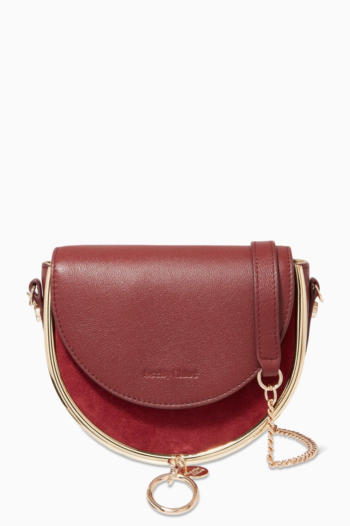 

Mara Evening Bag in Suede & Small Grain Cowhide Leather, Burgundy