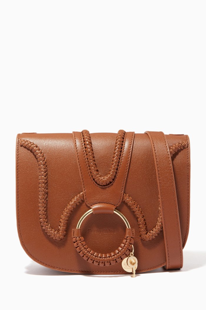 Hana Braided Shoulder Bag in Small Grain Leather, Brown