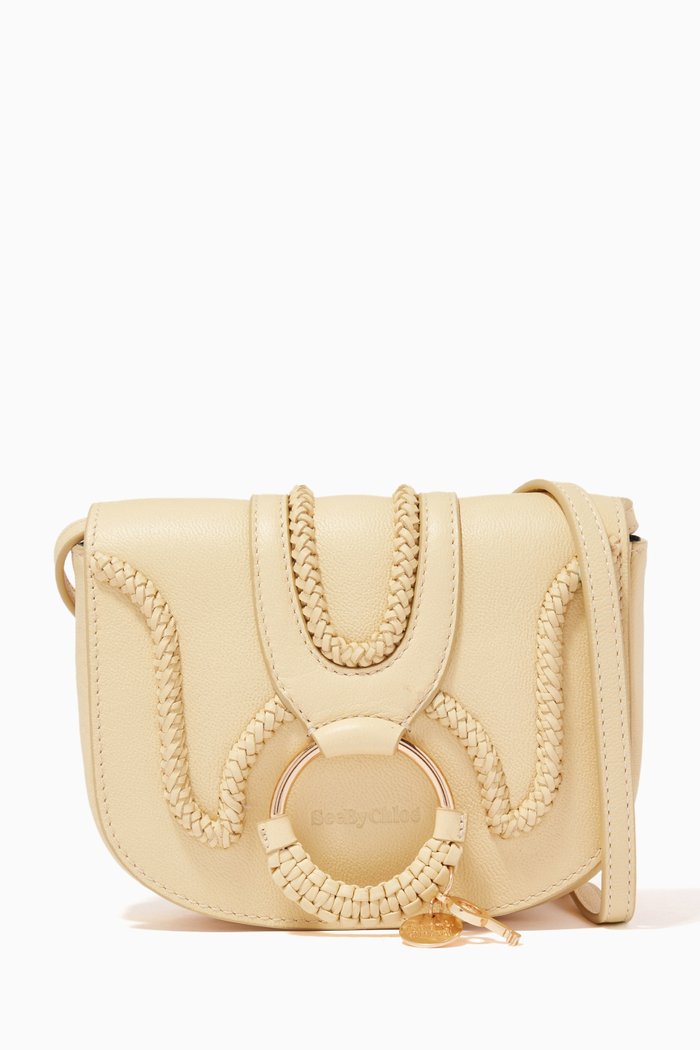 Mini Hana Braided Shoulder Bag in Small Grain Leather, Yellow