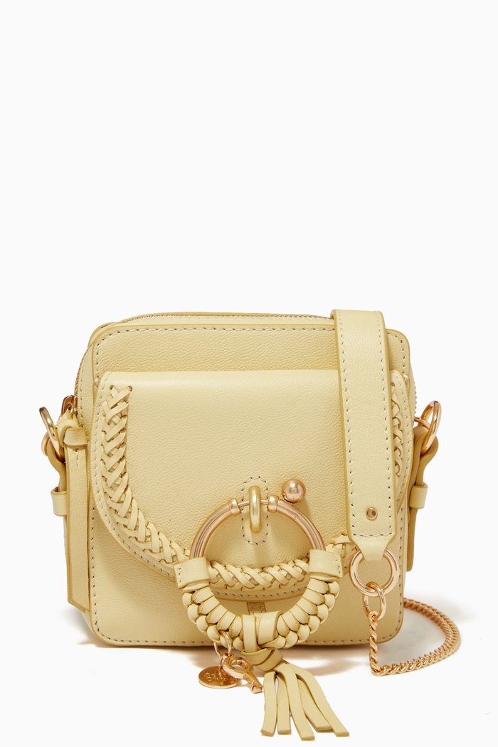 Joan Camera Bag in Braided Small Grain Cowhide, Yellow