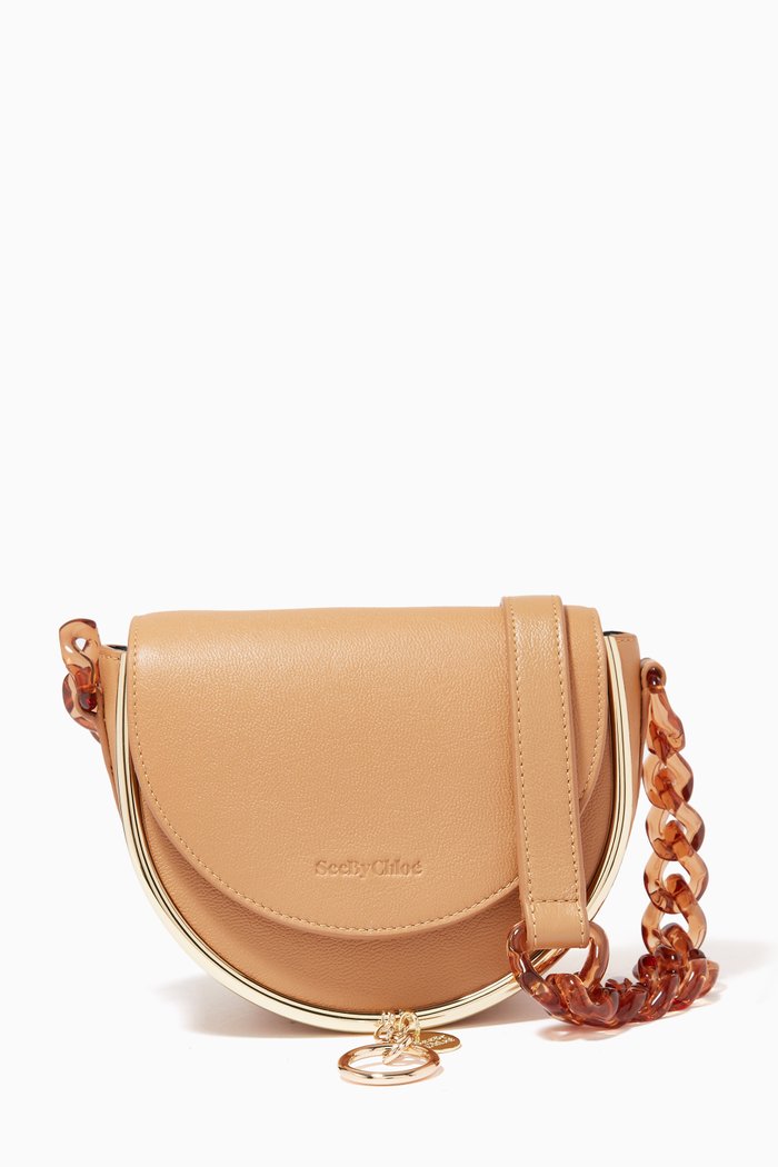 

Mara Evening Bag with Plexi Chain in Small Grain Cowhide Leather, Brown