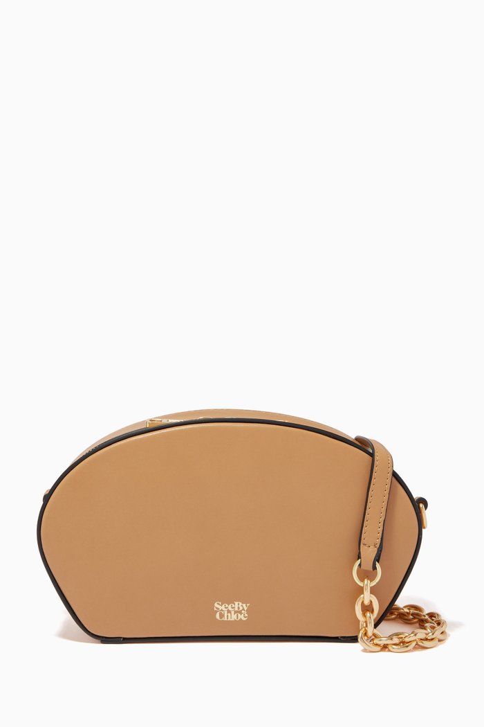 Shell Crossbody Bag in Smooth Leather, Brown