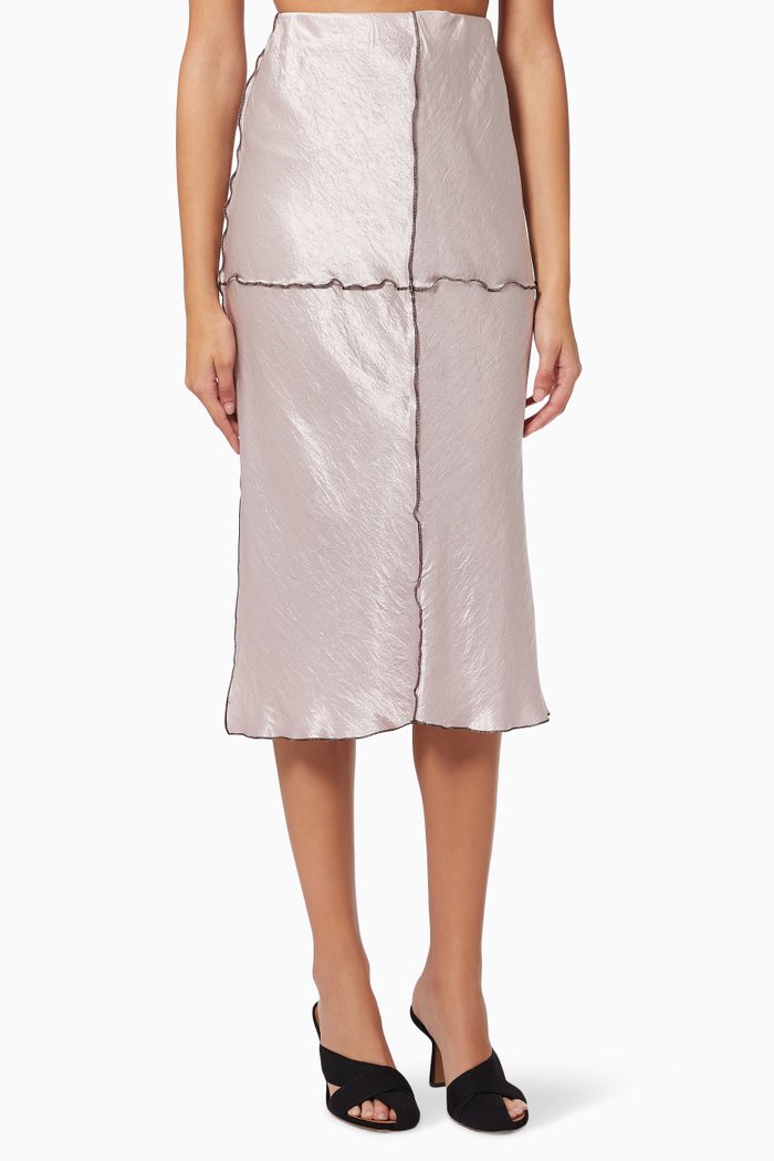 

Curly Bias Midi Skirt in Satin, Purple