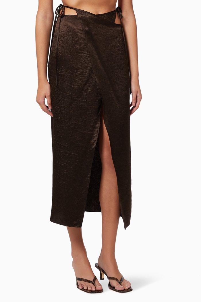 

Wrap Skirt in Satin, Brown