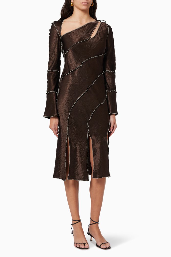 

Spiral Dress in Satin, Brown