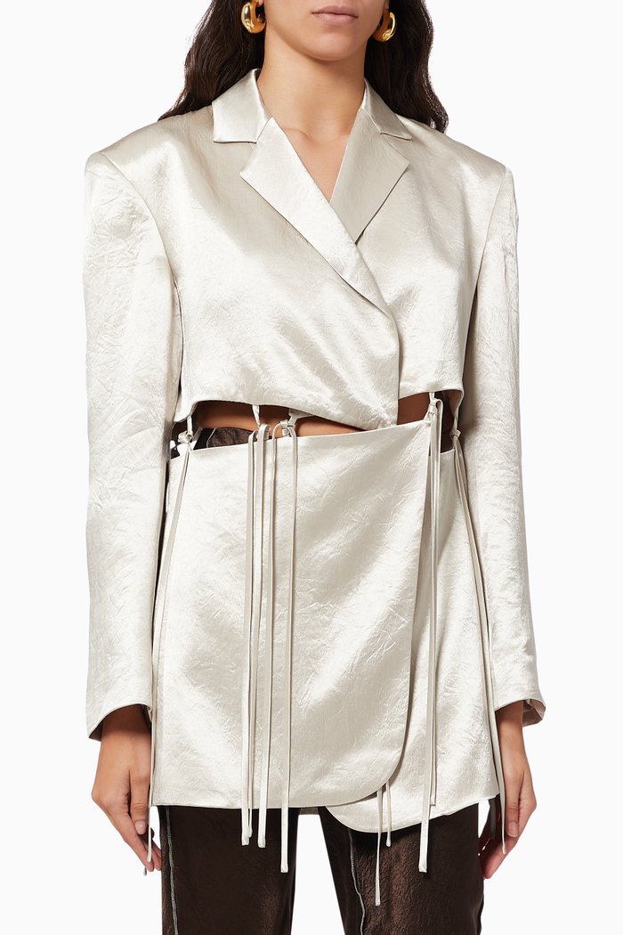 

Split Blazer in Satin, Grey