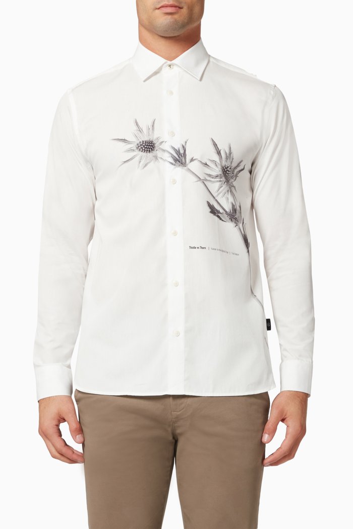 

Ilford Thistle Placement Print Shirt in Cotton, White