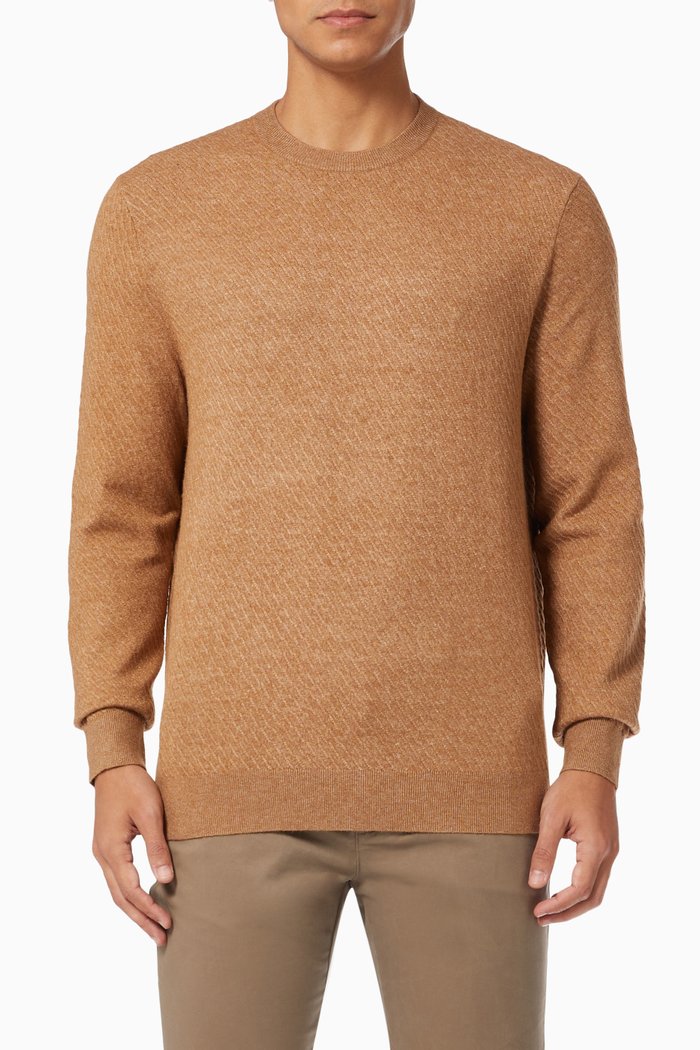 

Knares LS Crew Neck Jumper in Textured Knit, Brown
