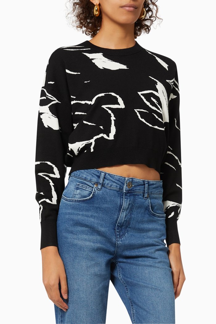 

Ruthii Cropped Sweater in Viscose-blend Knit, Black