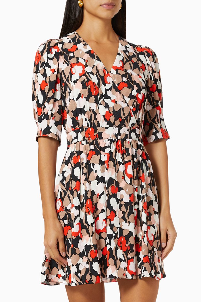 

Skiala Wrap Front Mini Dress in Retro Flood Viscose, Pink