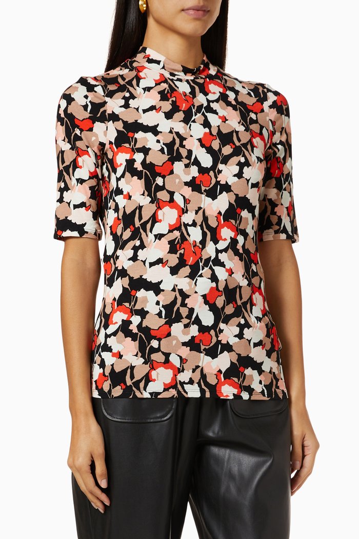 Rives High Neck Top in Retro Flood Stretch Viscose, Black