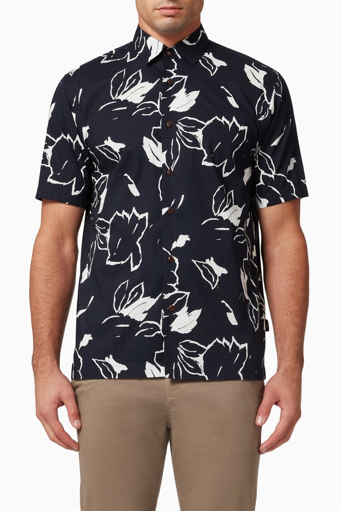 

Ashby Floral Print T-shirt in Cotton, Blue