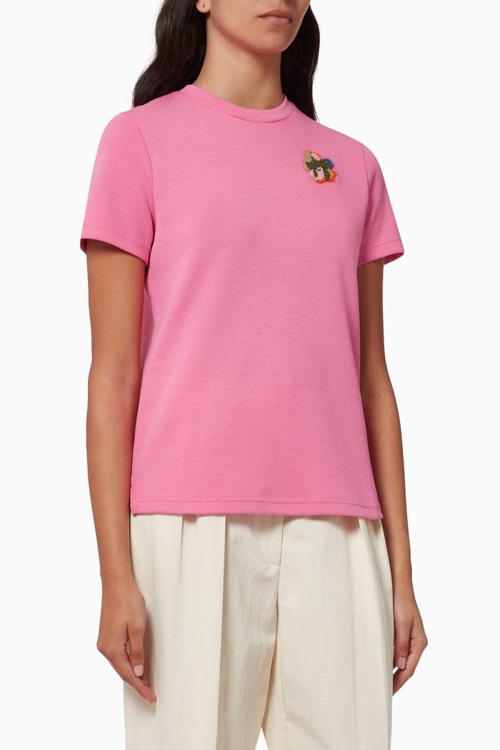 Renako Floral T-shirt in Organic Cotton Jersey, Pink