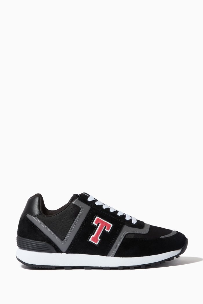 

Telvi Retro Runner Sneakers in Leather & Fabric, Black