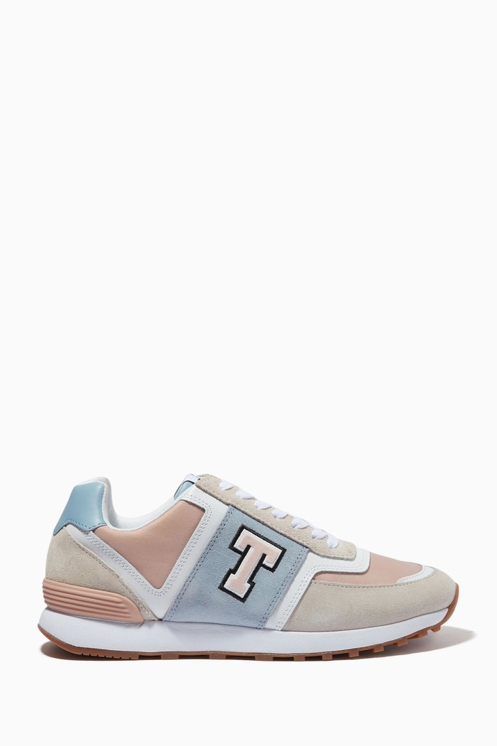 

Telvi Retro Runner Sneakers in Leather & Fabric, Blue