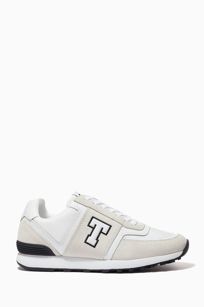 

Telvi Retro Runner Sneakers in Leather & Fabric, White