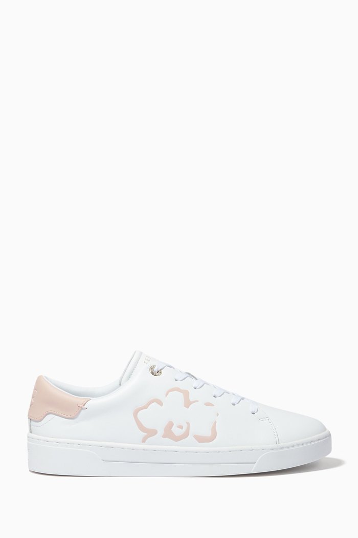 

Tarliah Magnolia Flower Cupsole Trainers in Tumbled Leather, Pink