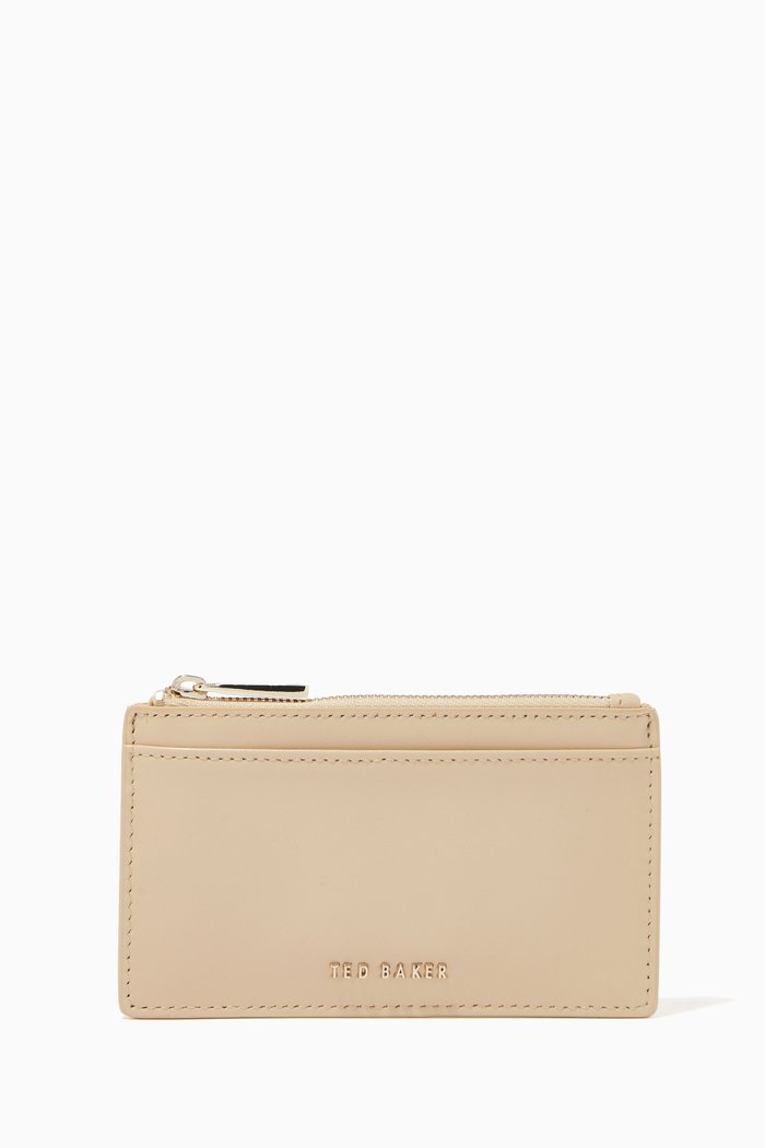 

Samie Zip Card Holder in Coated Leather, Neutral