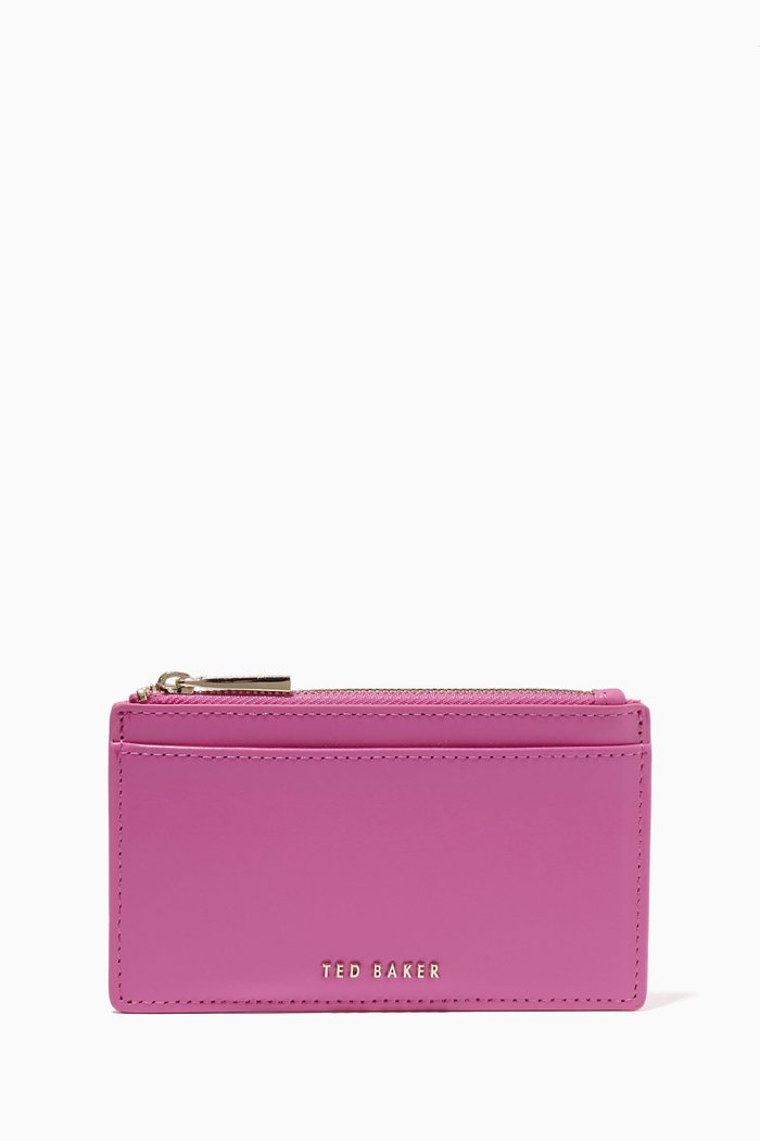 

Samie Zip Card Holder in Coated Leather, Pink