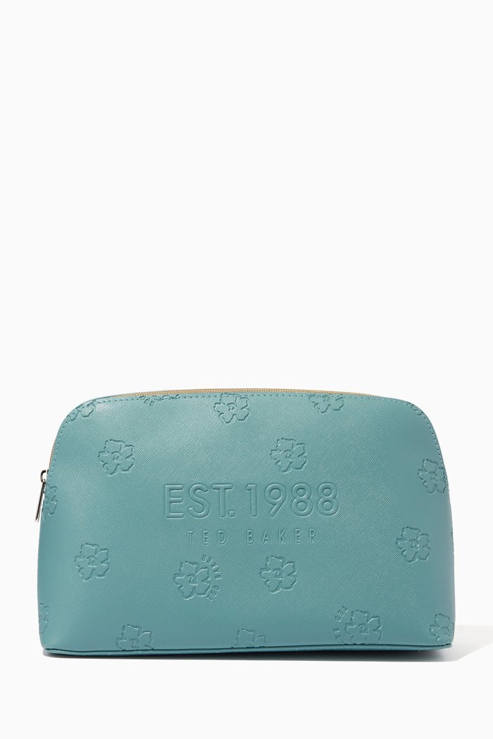 

Lizzer Washbag in Floral Debossed Saffiano Vinyl, Blue