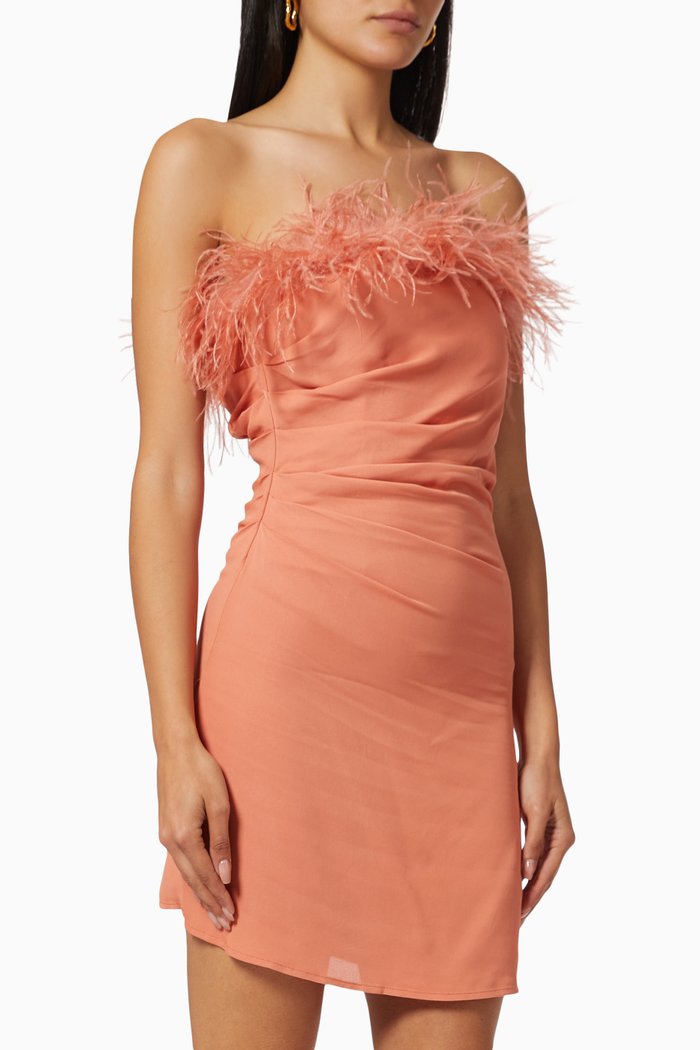 

Feather Trim Mini Dress, Pink