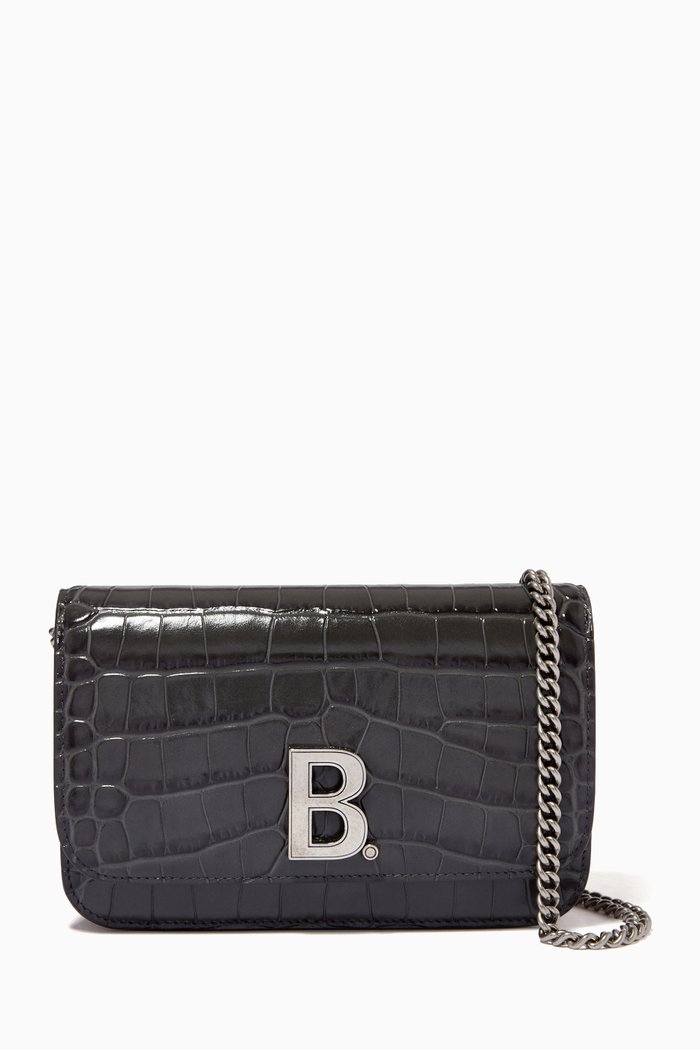 

B. Wallet on Chain in Shiny Crocodile Embossed Calfskin, Grey