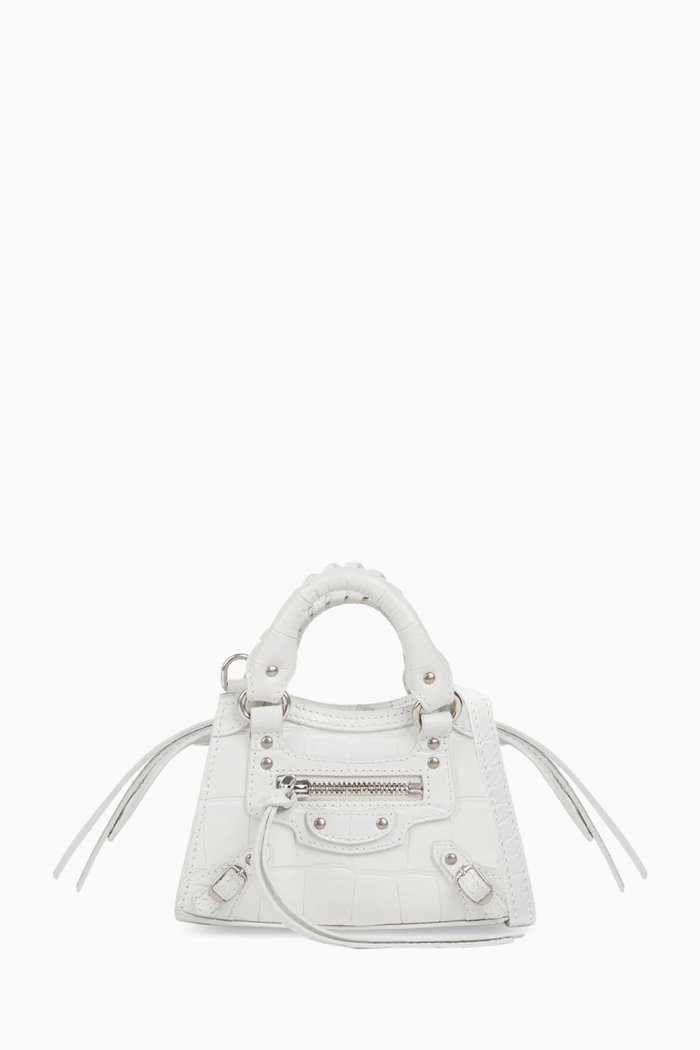 

Neo Classic Super Nano Top Handle in Shiny Crocodile Embossed Calfskin, White