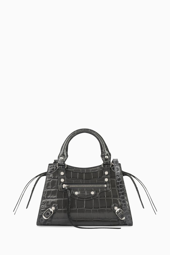 

Neo Classic Mini Top Handle Bag in Shiny Crocodile Embossed Calfskin, Grey