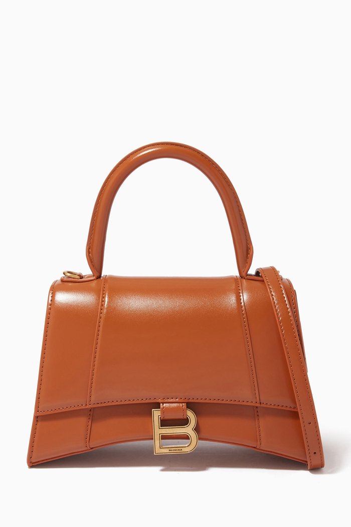 

Hourglass Small Top Handle Bag in Shiny Box Calfskin, Neutral
