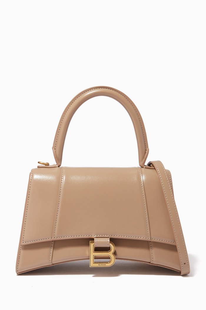 

Hourglass Small Top Handle Bag in Shiny Box Calfskin, Brown