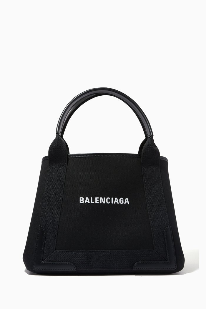 

Navy Small Cabas in Cotton Canvas & Smooth Calfskin, Black