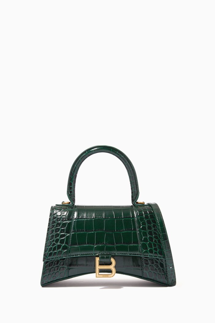 

Hourglass Small Top Handle Bag in Shiny Crocodile Embossed Calfskin, Green
