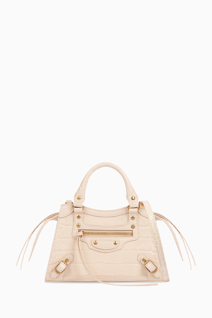 

Neo Classic Mini Top Handle Bag in Shiny Crocodile Embossed Calfskin, Neutral