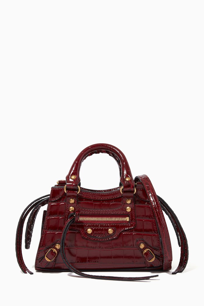 

Neo Classic Mini Top Handle Bag in Shiny Crocodile Embossed Calfskin, Red