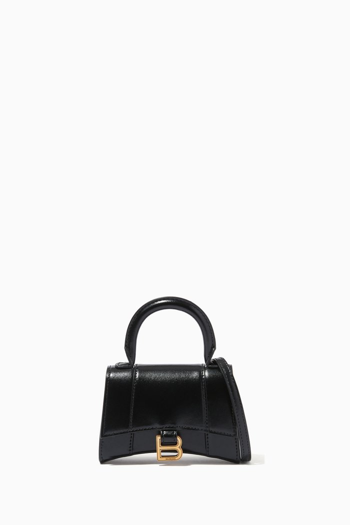 

Hourglass Mini Top Handle Bag in Calfskin, Black