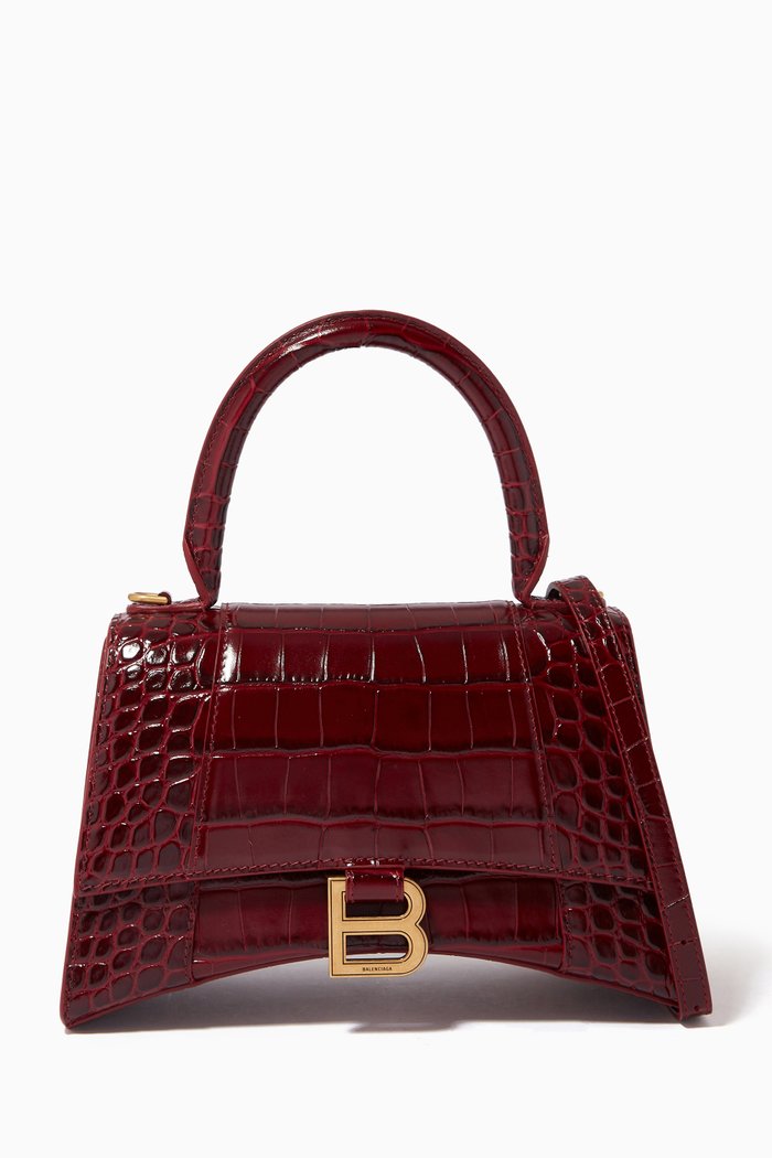

Hourglass Small Top Handle Bag in Shiny Crocodile Embossed Calfskin, Red