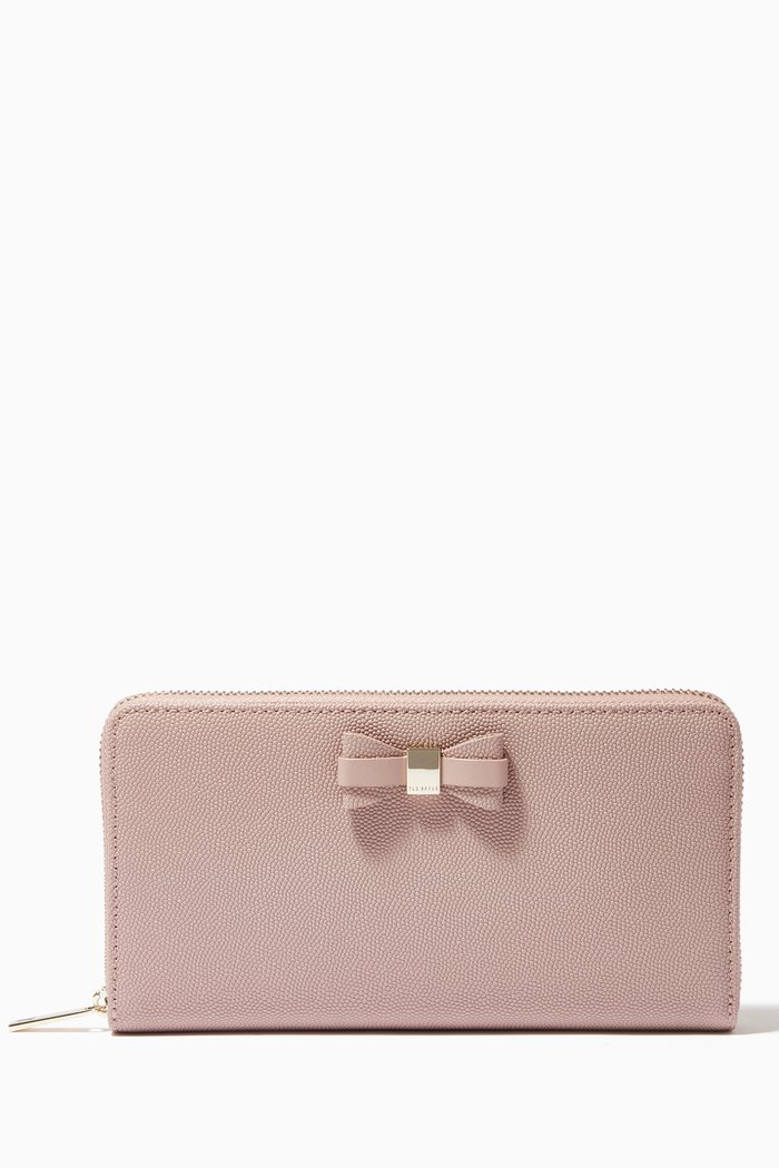 

Aubriee Bow Large Zip Around Purse in Leather, Neutral