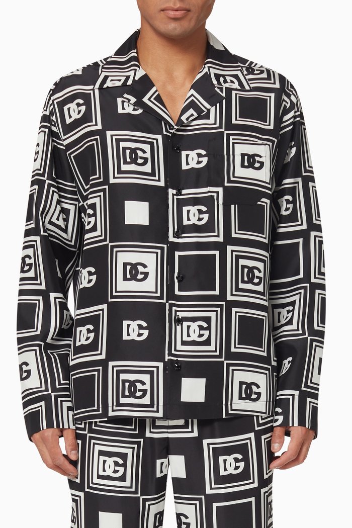 

All-Over DG Print Shirt in Silk, Black
