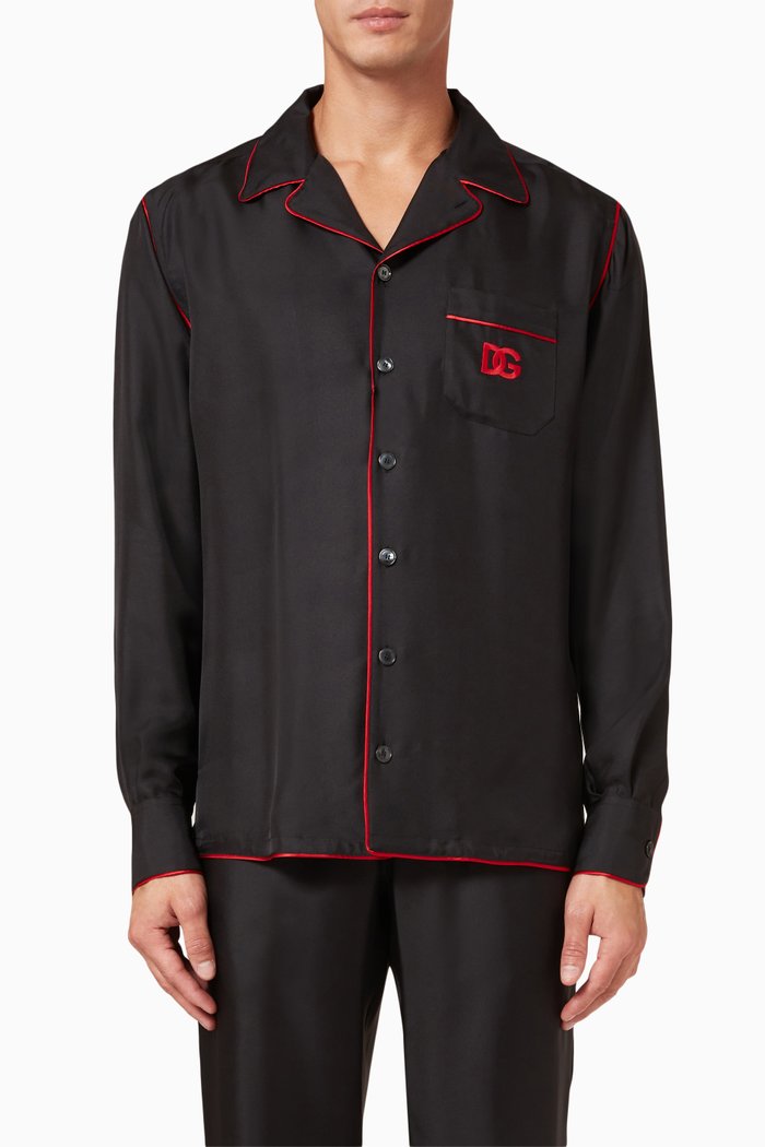 

Contrast Trim Shirt in Silk, Black