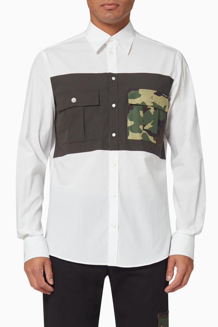 

Martini-Fit Shirt With Camouflage Details in Cotton, White