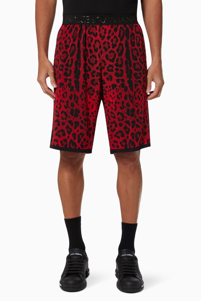 

Leopard Print Basketball Shorts in Viscose, Red