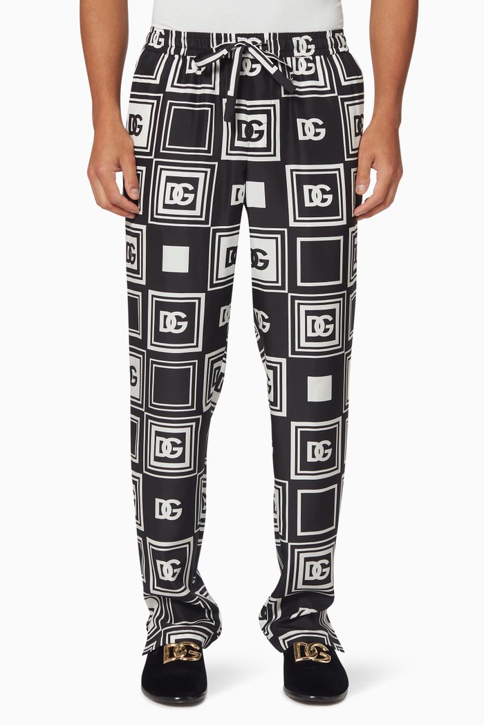 All-Over DG Print Joggers in Silk, Black